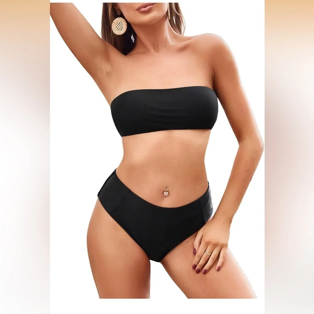 Zaful Sleek Black Bandeau Bikini Set small/ 0113